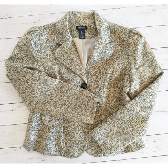 Metrostyle Blazer Size 10 Metallic Paisley Brocade Crop Jacket Retro Old Money - Picture 3 of 14